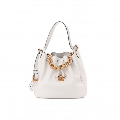 VERSACE GRAINED CALFSKIN LA MEDUSA BUCKET BAG OPTICAL WHITE  (29*28*13cm)
