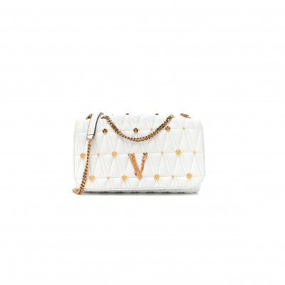 VERSACE NAPPA QUILTED STUDDED VIRTUS SHOULDER BAG WHITE  (25*15*8cm)