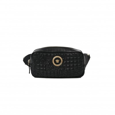 VERSACE NAPPA BAROCCO QUILTED VANITAS MEDEA BELT BAG BLACK  (20*10*5cm)