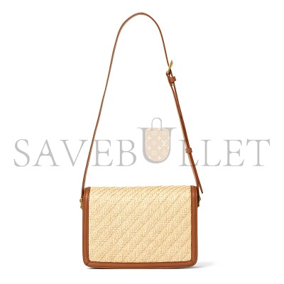 YSL SOLFERINO MEDIUM SATCHEL IN RAFFIA AND VEGETABLE-TANNED LEATHER 634305FAA7D9783 (23*16*6cm)