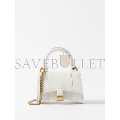 BALENCIAGA WHITE HOURGLASS MINI CROCODILE-EFFECT CROSS-BODY BAG MATCHESFASHION US (12*8*4.6cm)
