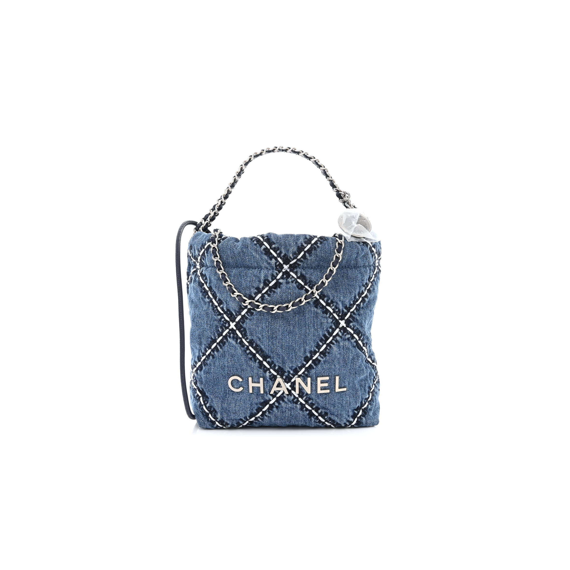 CHANEL STITCHED DENIM QUILTED MINI CHANEL 22 BLUE (19*18*6cm)