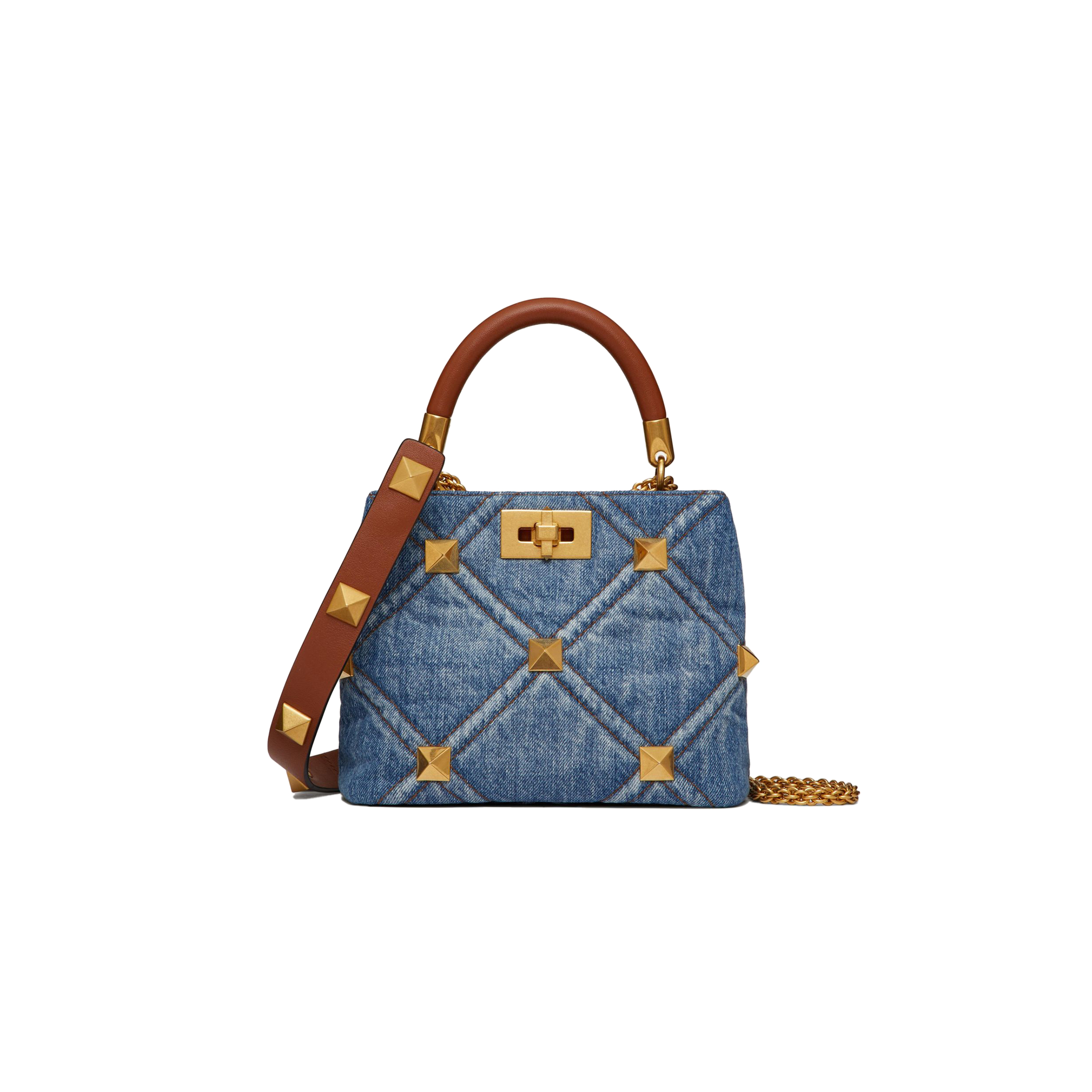 VALENTINO SMALL ROMAN STUD THE HANDLE BAG IN DENIM XW0B0I97HMR_F23 (21*17*14cm) VALENTINO SMALL ROMAN STUD THE HANDLE BAG IN DENIM XW0B0I97HMR_F23 (21*17*14cm)