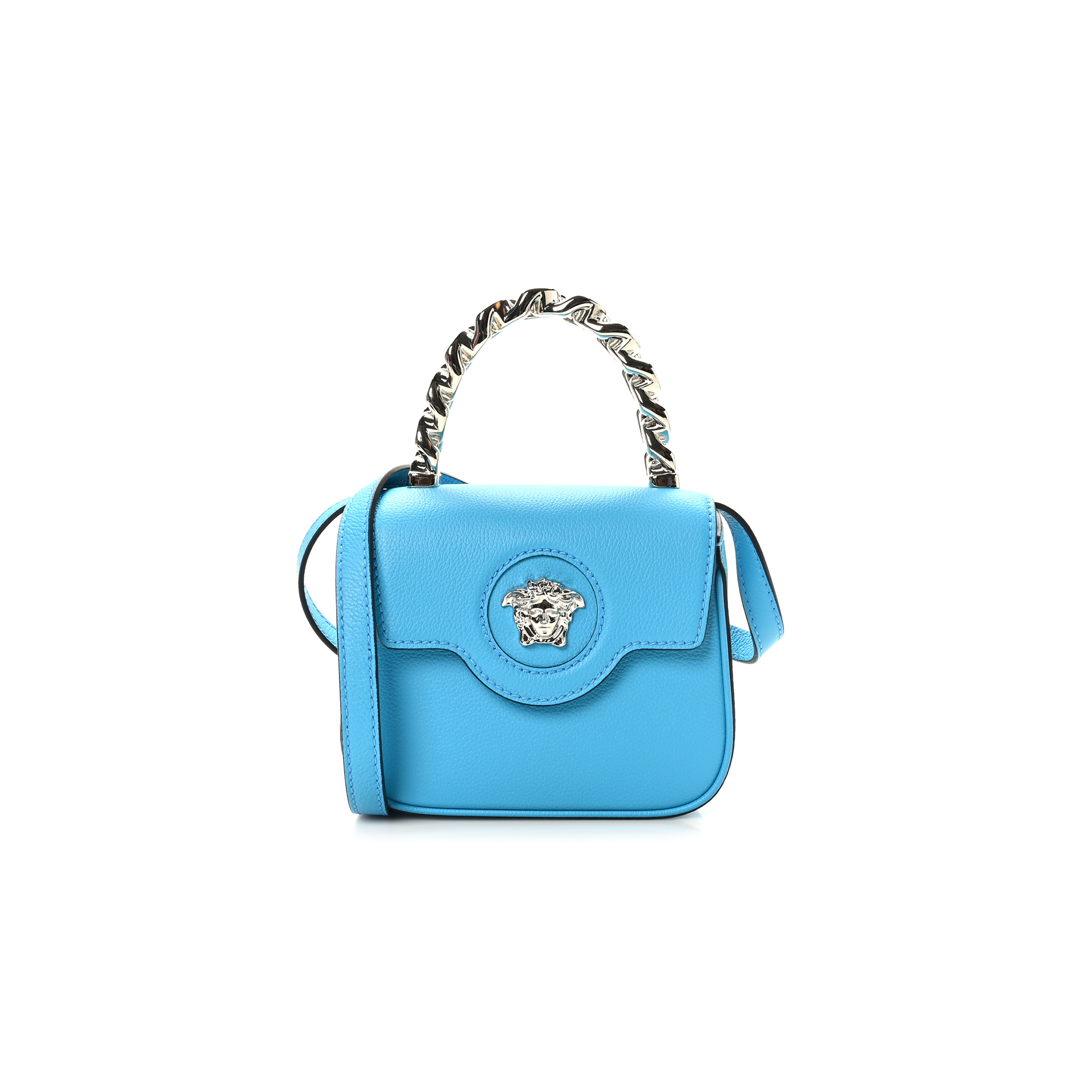 VERSACE GRAINED CALFSKIN MINI LA MEDUSA BAG TURQUOISE (16x14x6cm) VERSACE GRAINED CALFSKIN MINI LA MEDUSA BAG TURQUOISE (16x14x6cm)