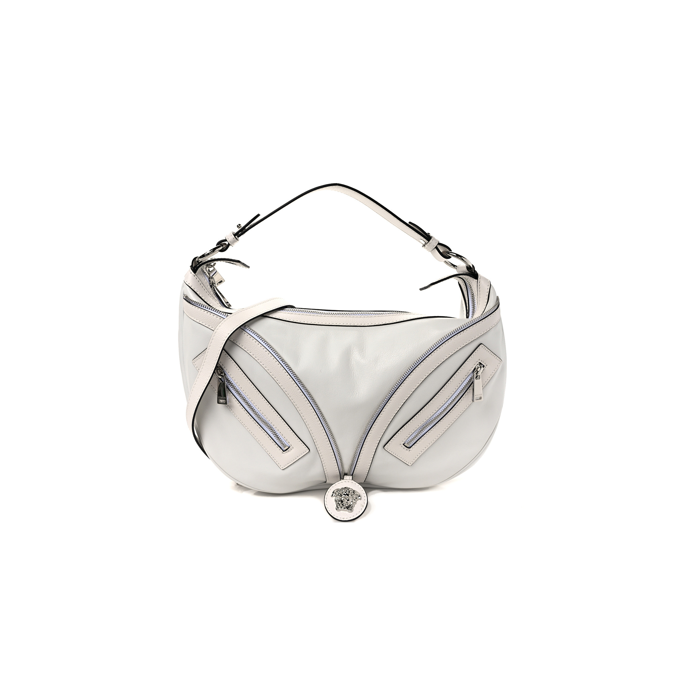 VERSACE CALFSKIN MEDIUM REPEAT ZIP HOBO OPTICAL WHITE (30*22*9cm) VERSACE CALFSKIN MEDIUM REPEAT ZIP HOBO OPTICAL WHITE (30*22*9cm)
