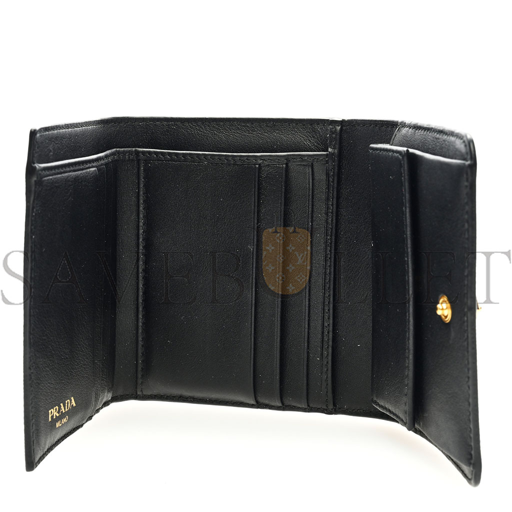 PRADA VITELLO MOVE TRI-FOLD COMPACT WALLET BLACK (11*10*1cm)