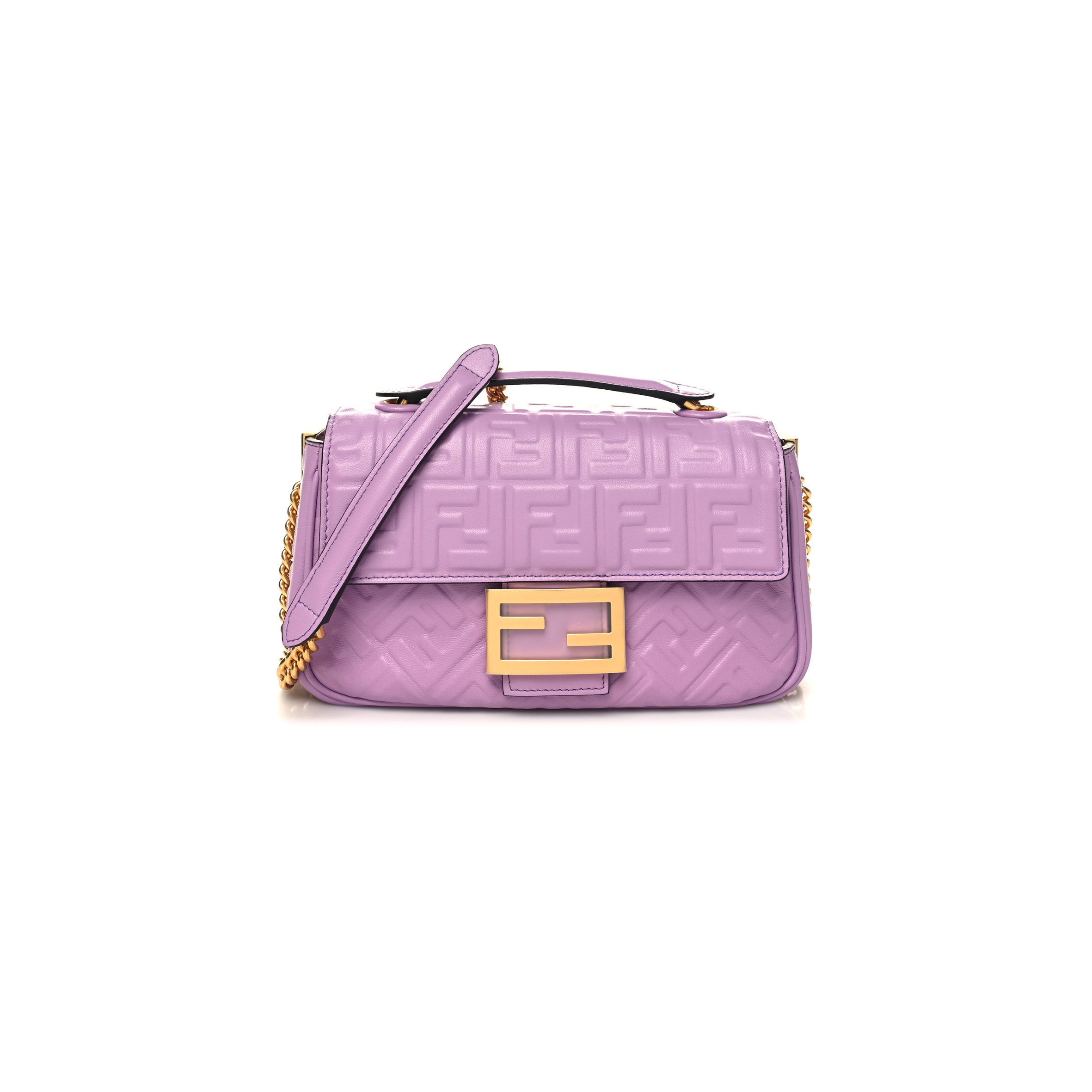 FENDI NAPPA SMALL FF EMBOSSED MIDI CHAIN BAGUETTE VIOLETTA (23*13*6cm)