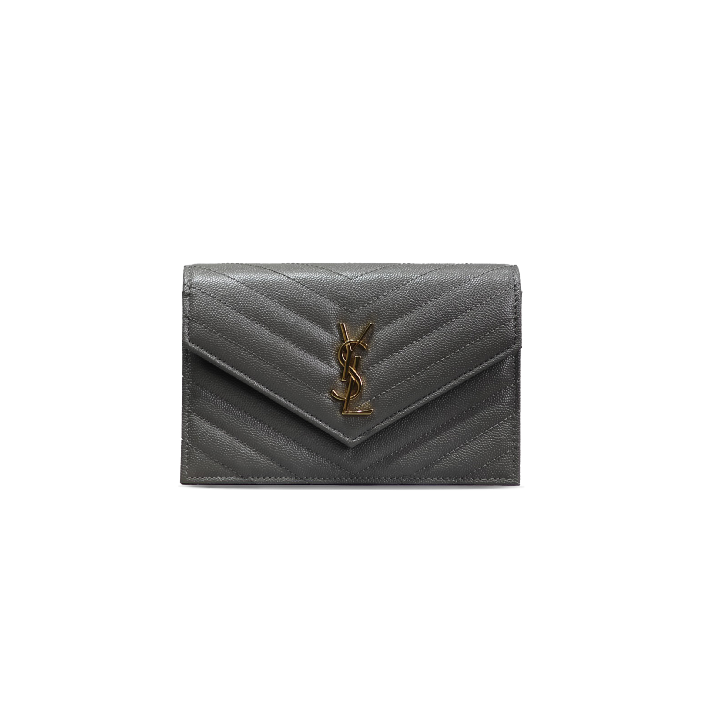 YSL CASSANDRE ENVELOPE CHAIN WALLET IN GRAIN DE POUDRE LEATHER 393953005487 (19*12.5*3.5cm)