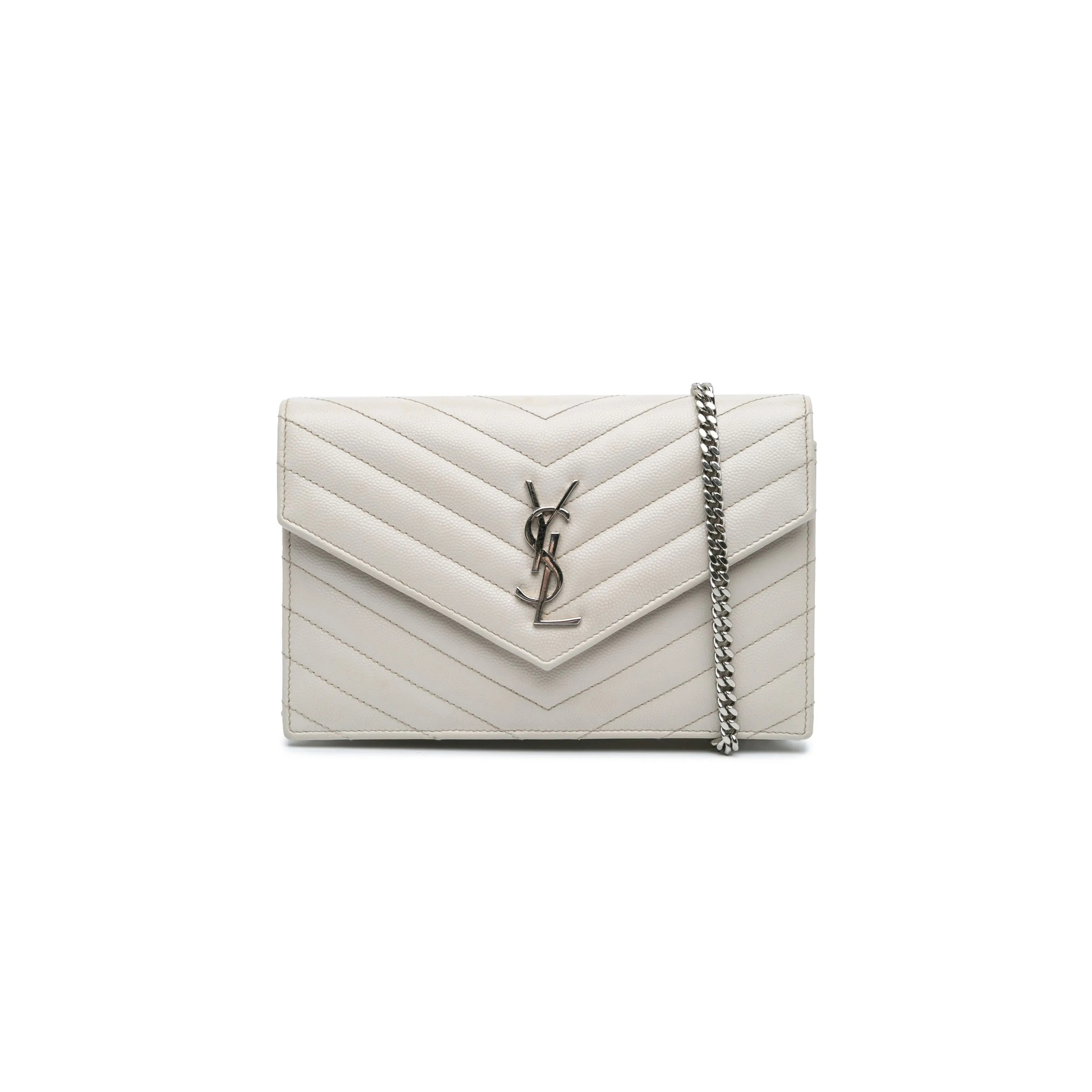 YSL CASSANDRE ENVELOPE CHAIN WALLET IN GRAIN DE POUDRE LEATHER 393953031754 (19*12.5*3.5cm)