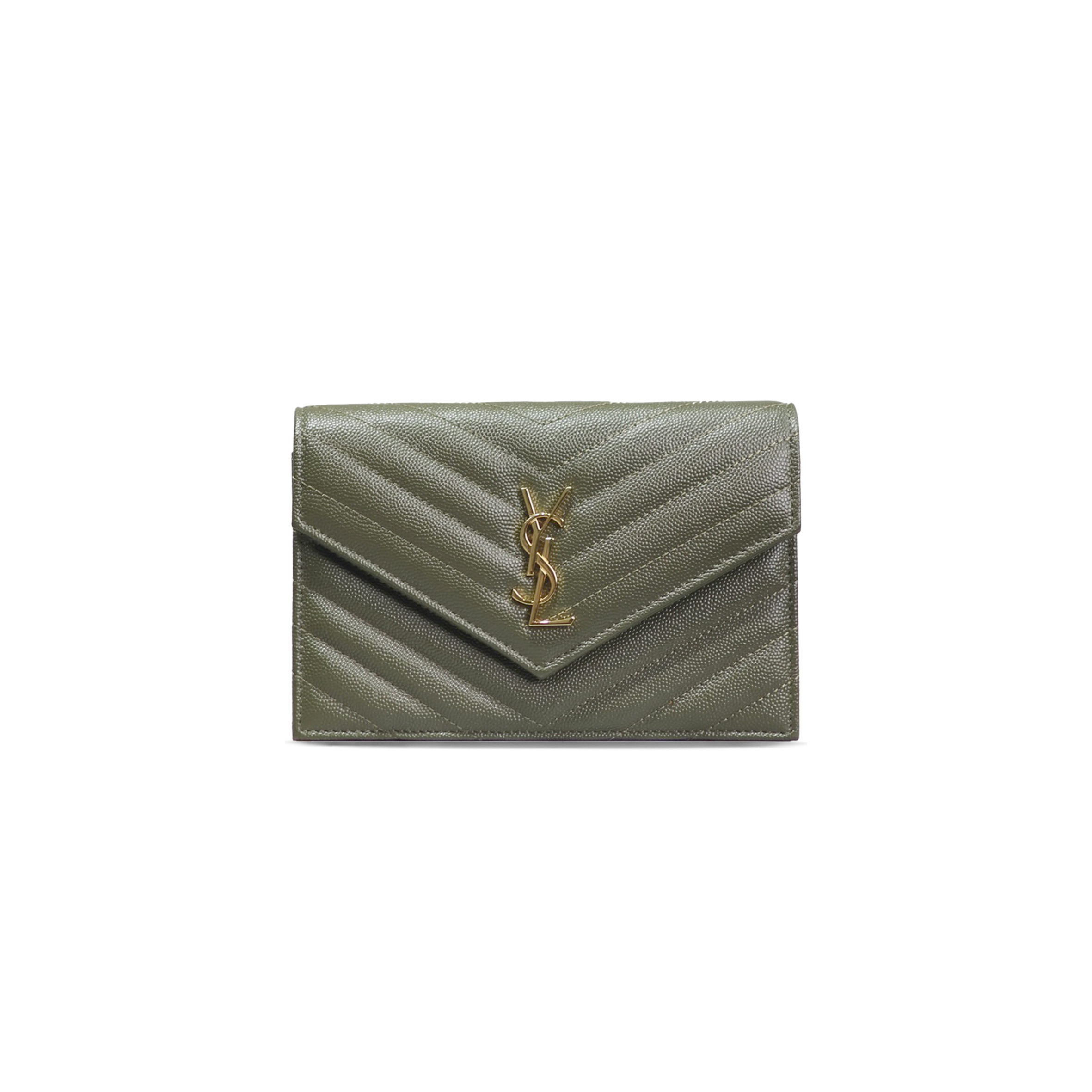 YSL CASSANDRE ENVELOPE CHAIN WALLET IN GRAIN DE POUDRE LEATHER 393953874471 (19*12.5*3.5cm)
