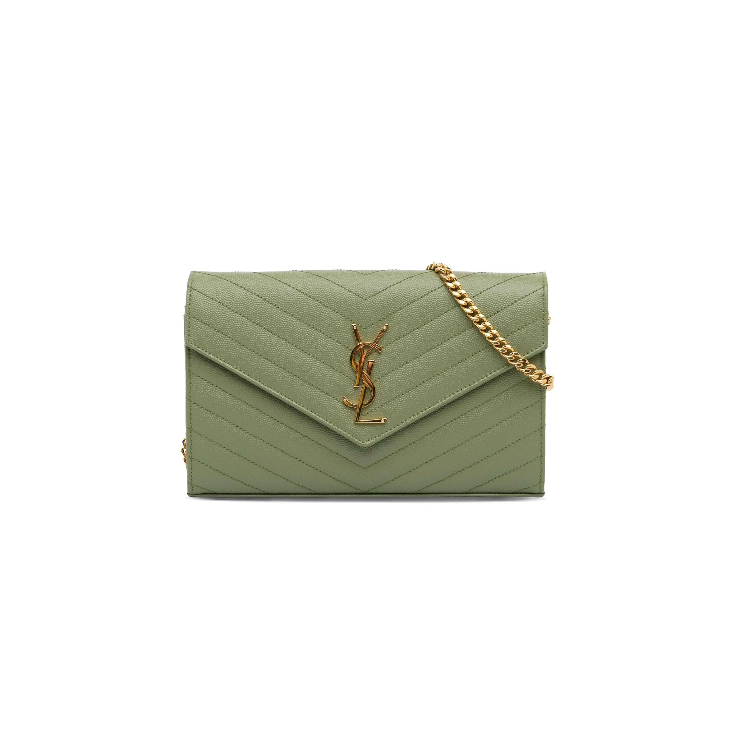 YSL CASSANDRE MATELASSÉ CHAIN WALLET IN GRAIN DE POUDRE EMBOSSED LEATHER 377828BOW013316 (22.5*14*4cm)