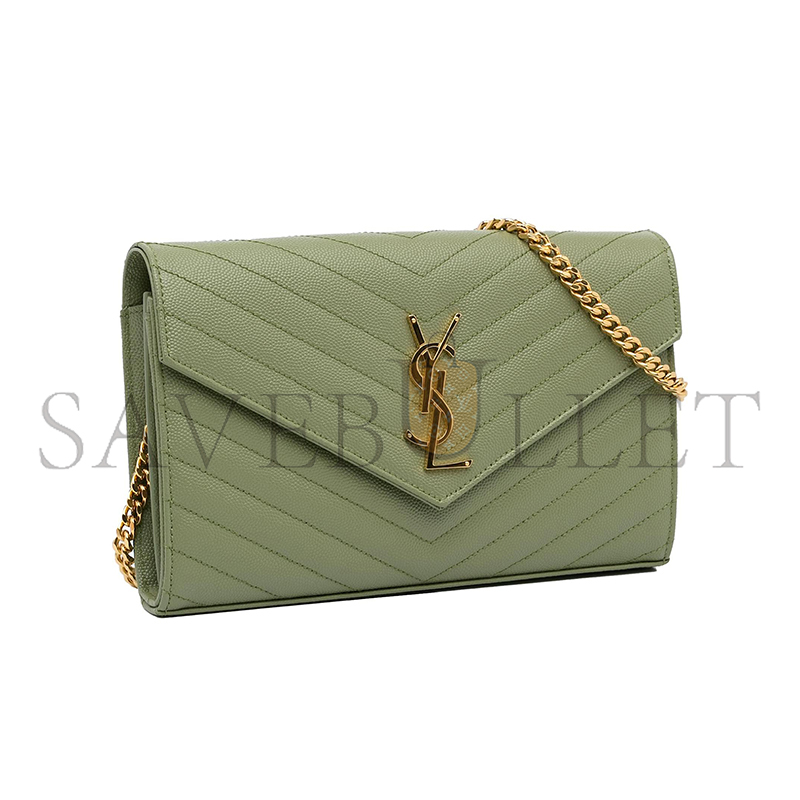YSL CASSANDRE MATELASSÉ CHAIN WALLET IN GRAIN DE POUDRE EMBOSSED LEATHER 377828BOW013316 (22.5*14*4cm)