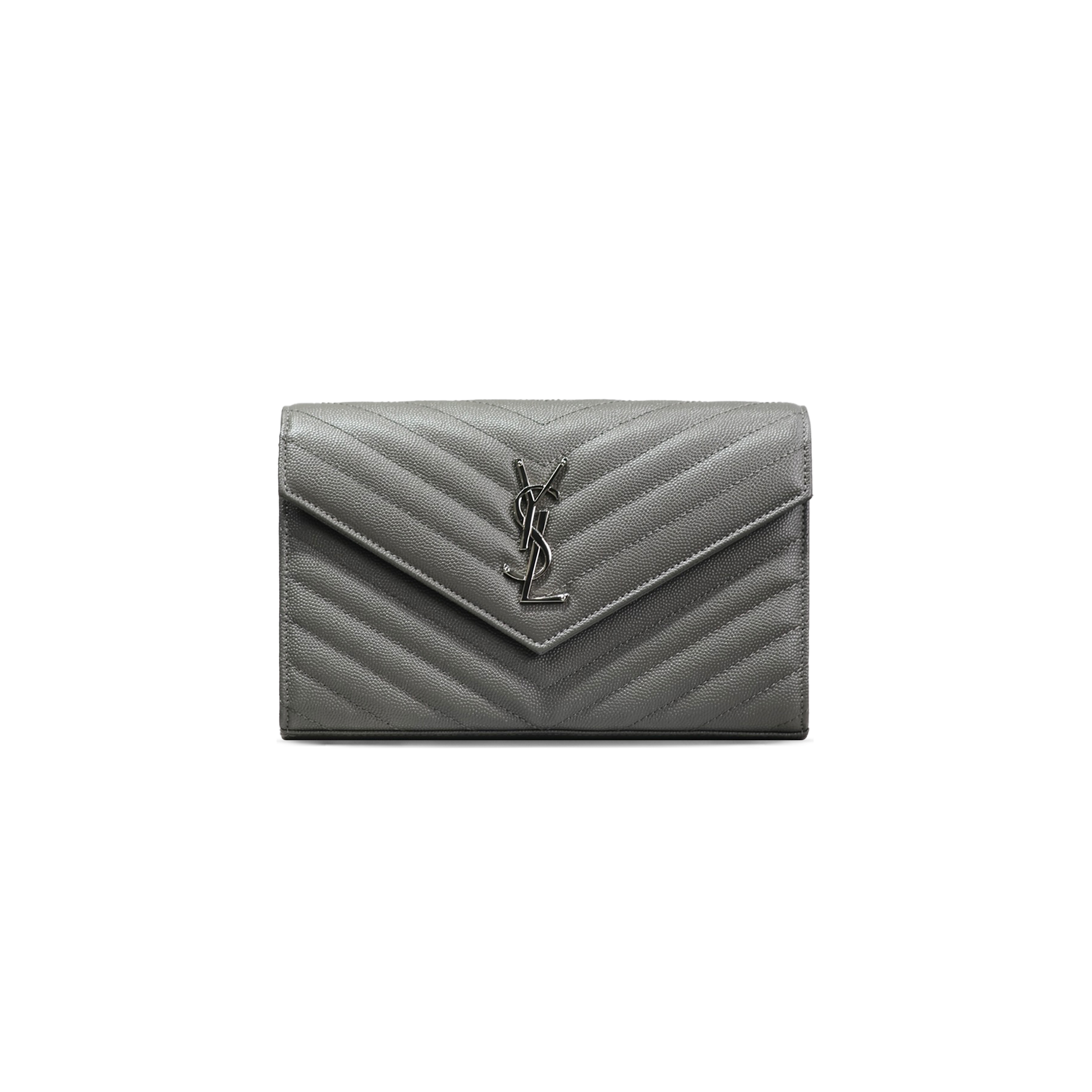 YSL CASSANDRE MATELASSÉ CHAIN WALLET IN GRAIN DE POUDRE EMBOSSED LEATHER 377828216340 (22.5*14*4cm)