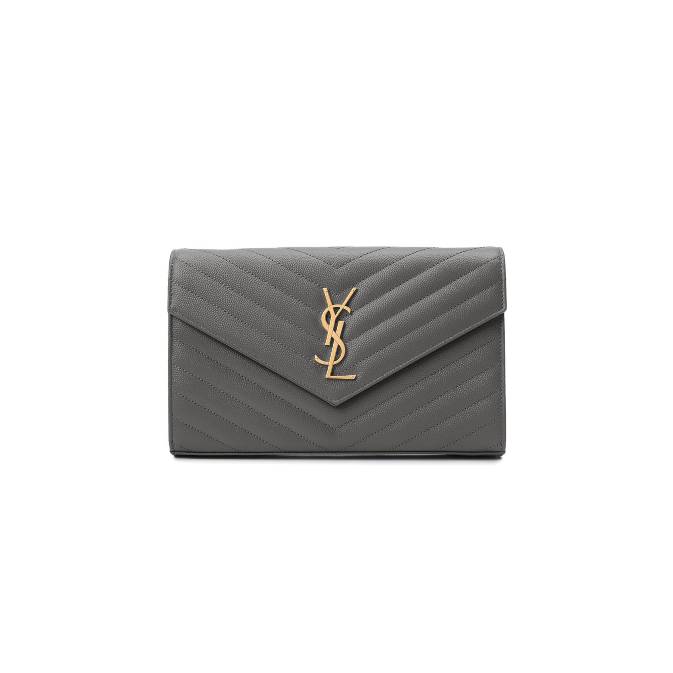 YSL CASSANDRE MATELASSÉ CHAIN WALLET IN GRAIN DE POUDRE EMBOSSED LEATHER 377828300659 (22.5*14*4cm)