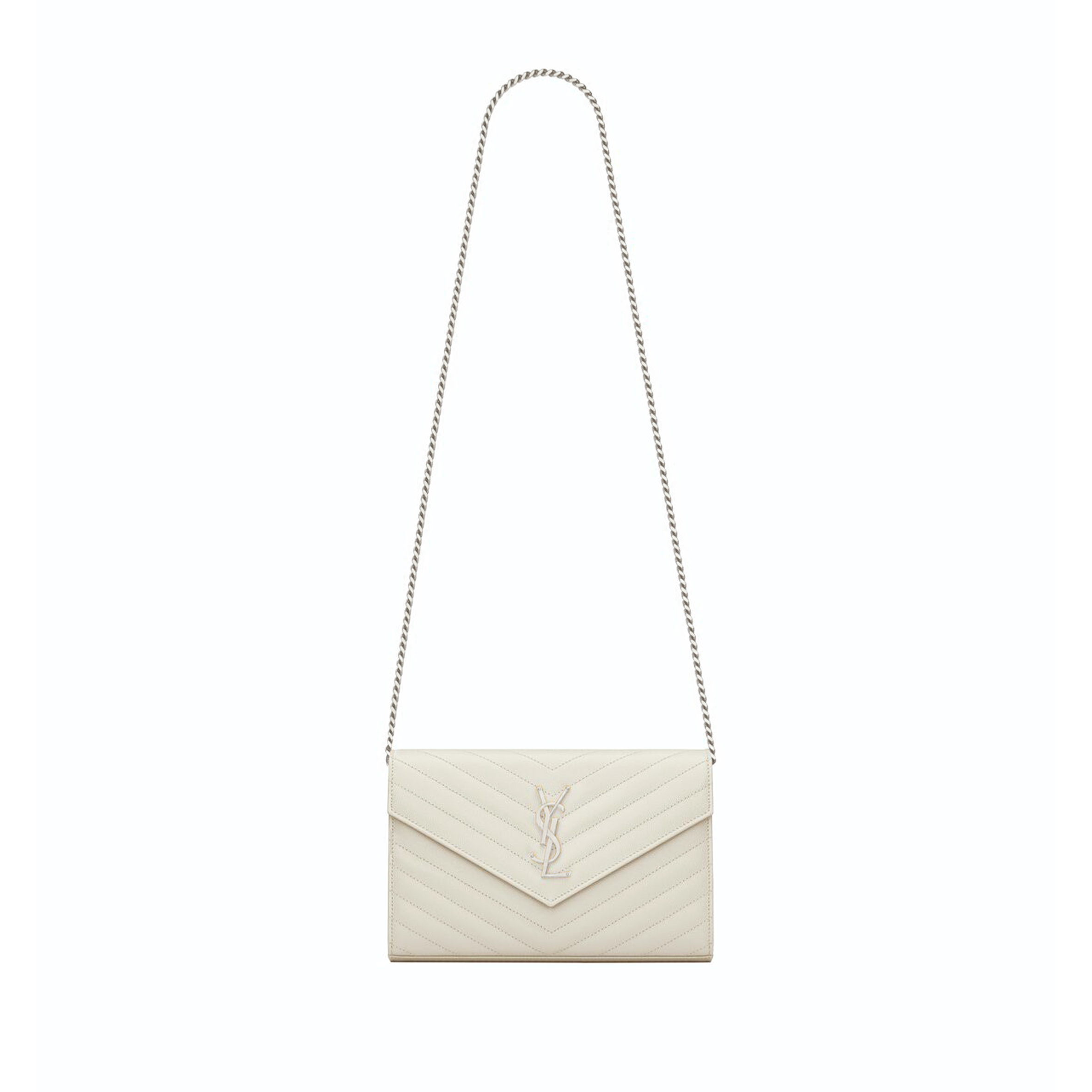 YSL CASSANDRE MATELASSÉ CHAIN WALLET IN GRAIN DE POUDRE EMBOSSED LEATHER 377828365524 (22.5x14x4cm)