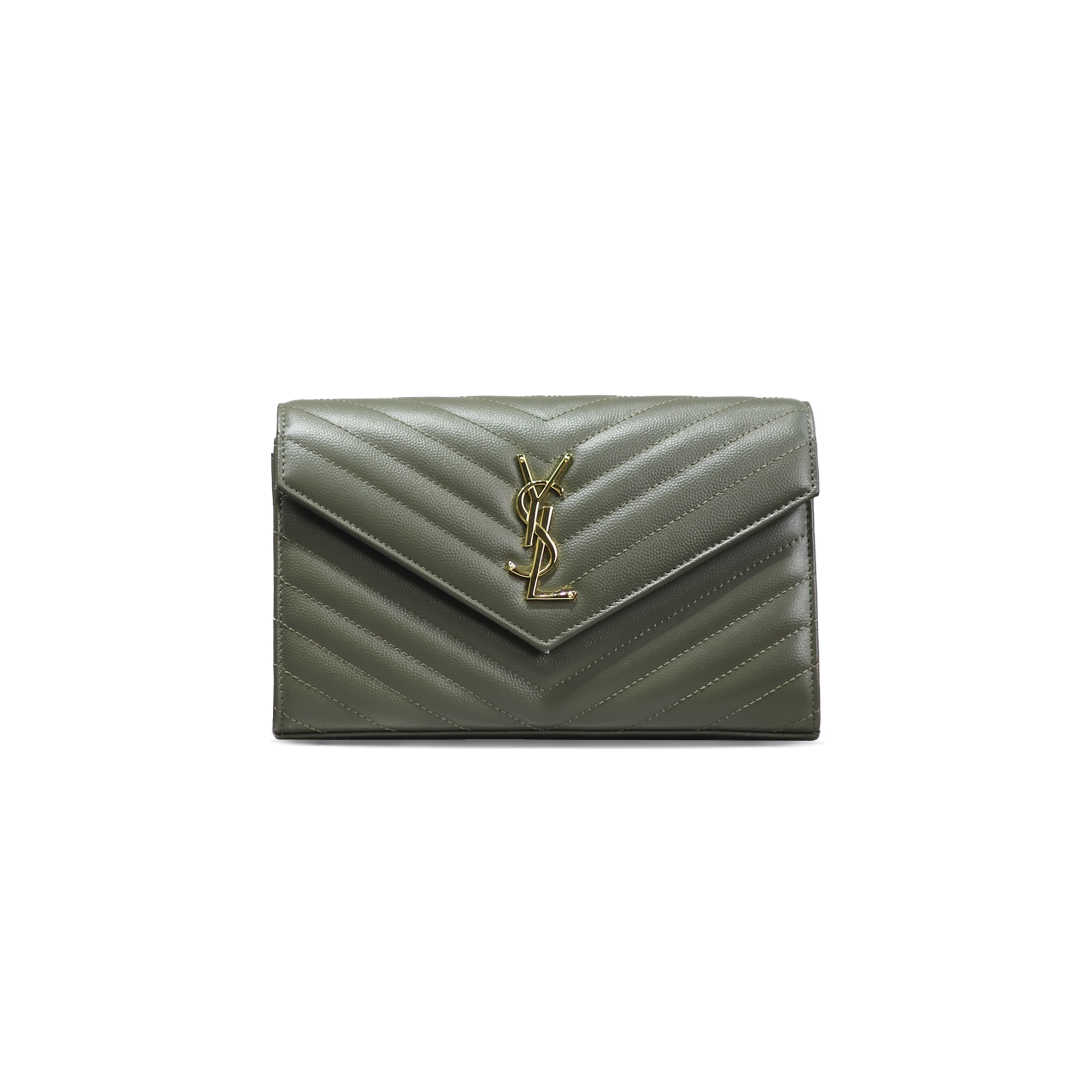 YSL CASSANDRE MATELASSÉ CHAIN WALLET IN GRAIN DE POUDRE EMBOSSED LEATHER 377828442610 (22.5*14*4cm)