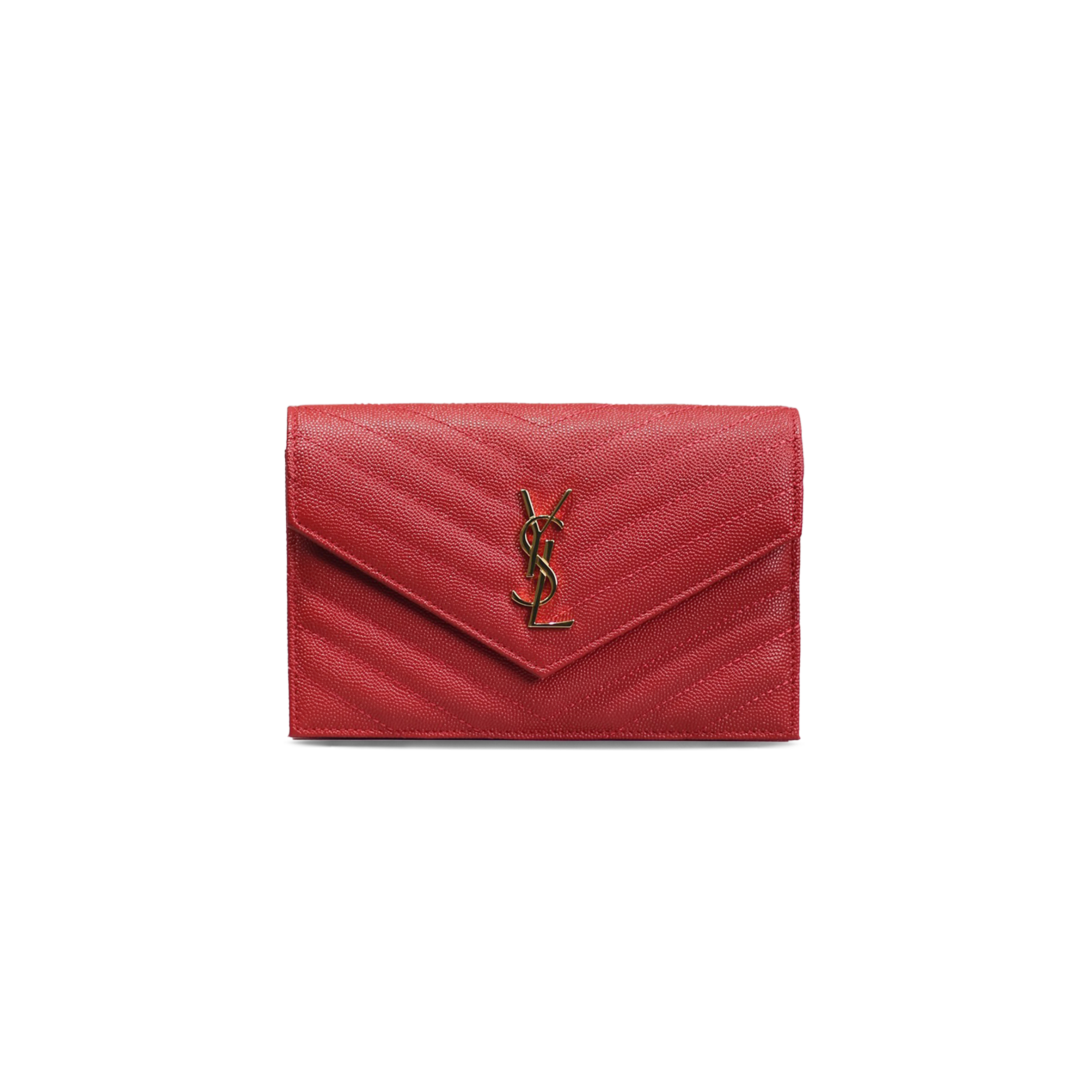 YSL CASSANDRE ENVELOPE CHAIN WALLET IN GRAIN DE POUDRE LEATHER 393953300546 (19*12.5*3.5cm)