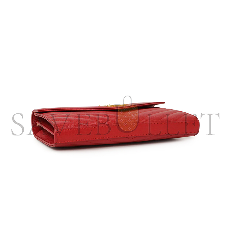 YSL CASSANDRE MATELASSÉ CHAIN WALLET IN GRAIN DE POUDRE EMBOSSED LEATHER 377828955120 (22.5*14*4cm)