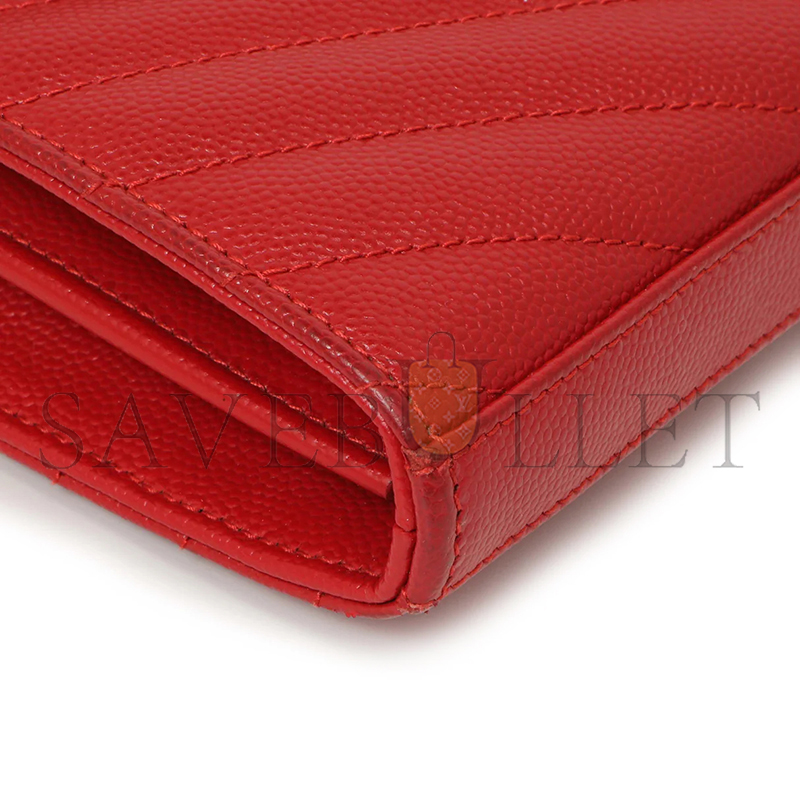 YSL CASSANDRE MATELASSÉ CHAIN WALLET IN GRAIN DE POUDRE EMBOSSED LEATHER 377828955120 (22.5*14*4cm)
