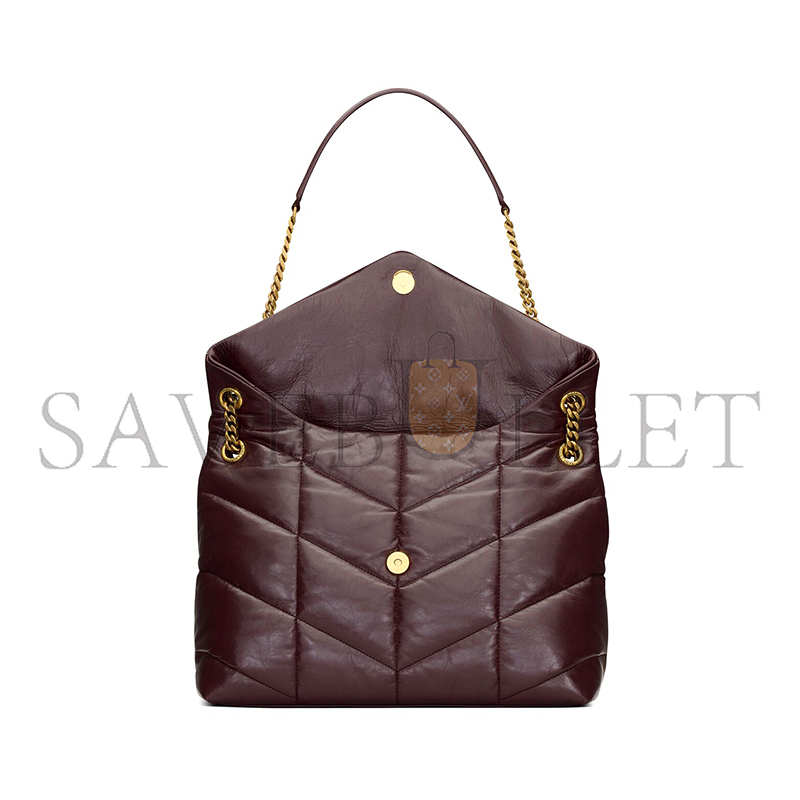 YSL PUFFER MEDIUM CHAIN BAG IN CRINKLED GLOSSED-LEATHER 577476AACQS6031 (35*23*13.5cm)