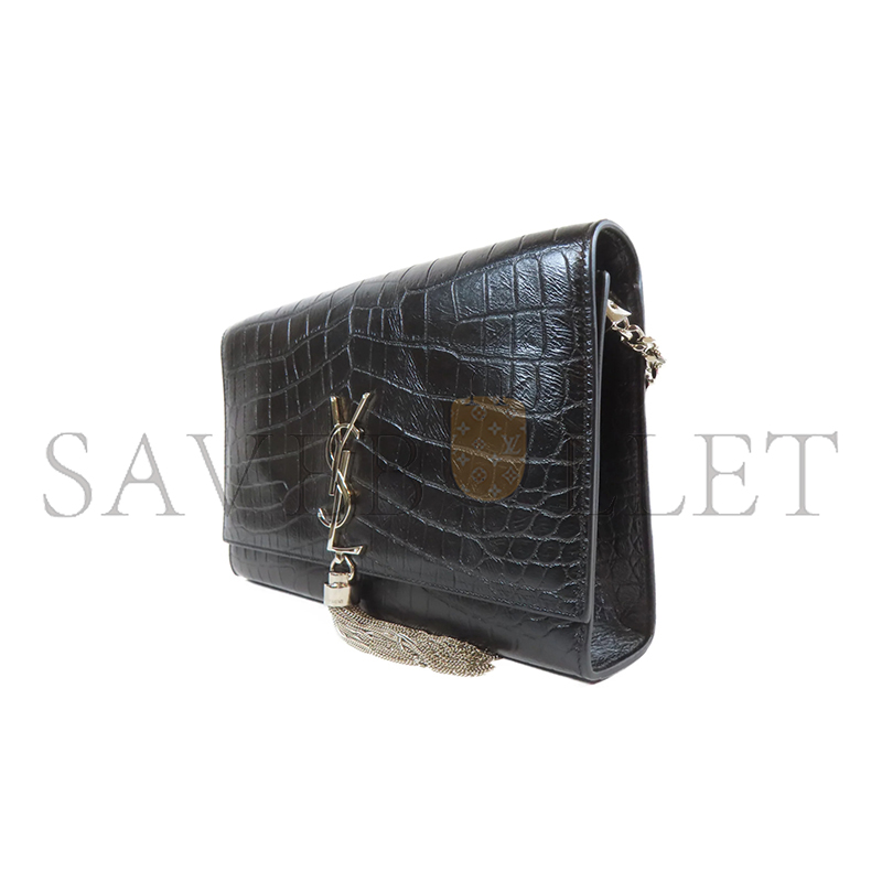 YSL KATE SMALL CHAIN BAG WITH TASSEL IN CROCODILE-EMBOSSED LEATHER 452159600354 (20*12.5*5cm)