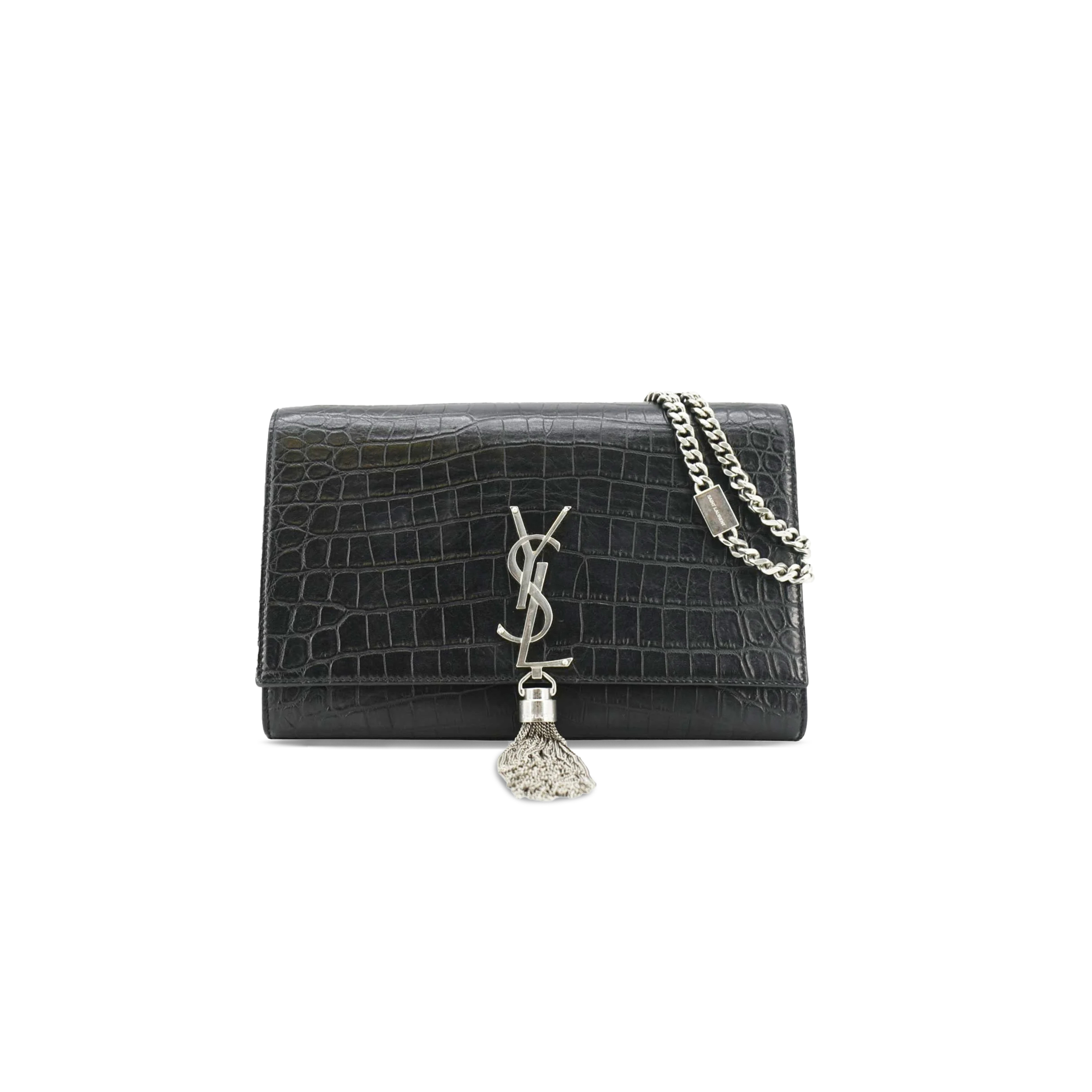 YSL KATE SMALL CHAIN BAG WITH TASSEL IN CROCODILE-EMBOSSED LEATHER 354119500426 (24*14.5*5.5cm)