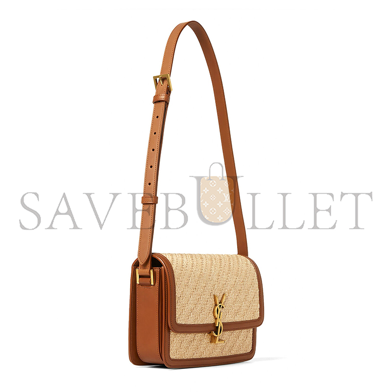 YSL SOLFERINO MEDIUM SATCHEL IN RAFFIA AND VEGETABLE-TANNED LEATHER 634305FAA7D9783 (23*16*6cm)