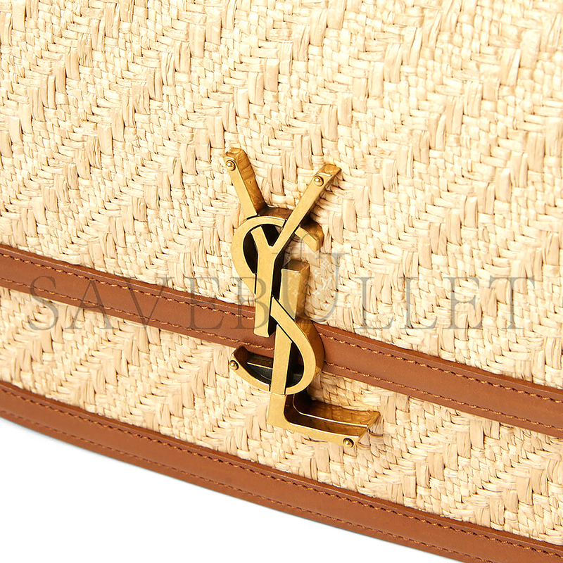 YSL SOLFERINO MEDIUM SATCHEL IN RAFFIA AND VEGETABLE-TANNED LEATHER 634305FAA7D9783 (23*16*6cm)
