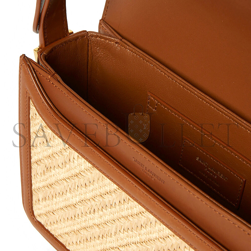 YSL SOLFERINO MEDIUM SATCHEL IN RAFFIA AND VEGETABLE-TANNED LEATHER 634305FAA7D9783 (23*16*6cm)