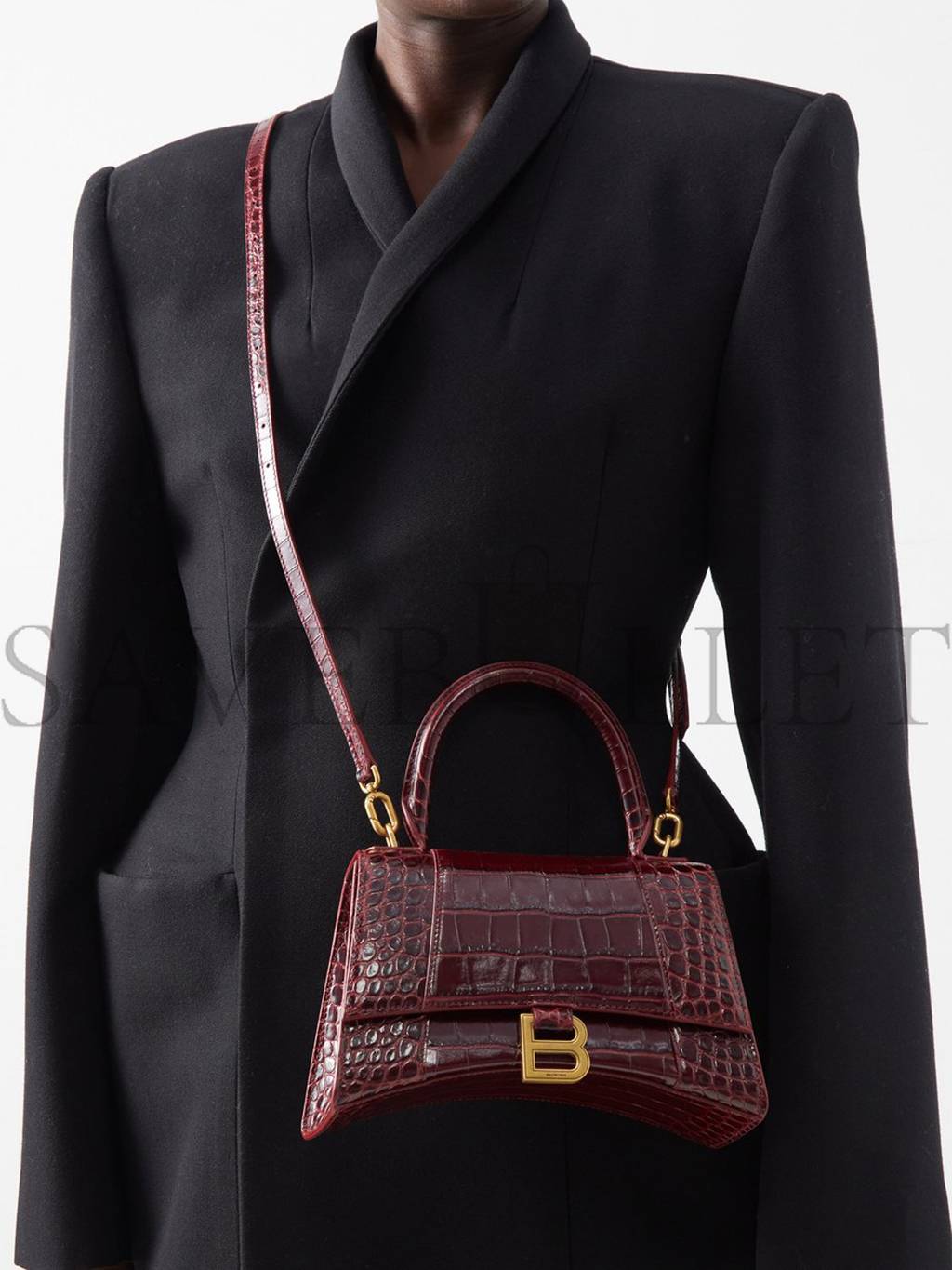 BALENCIAGA RED HOURGLASS S CROCODILE-EFFECT LEATHER BAG MATCHESFASHION US (22.5*14.5*10cm)