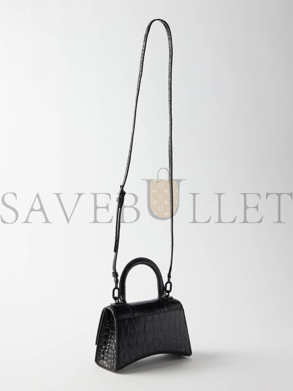 BALENCIAGA BLACK HOURGLASS XS  CROCODILE-EFFECT LEATHER BAG  MATCHESFASHION US (19*12*6.6cm)