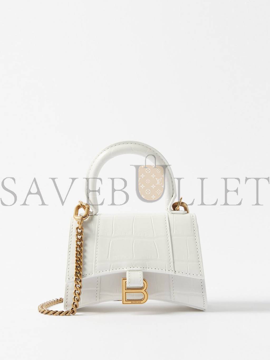 BALENCIAGA WHITE HOURGLASS MINI CROCODILE-EFFECT CROSS-BODY BAG MATCHESFASHION US (12*8*4.6cm)