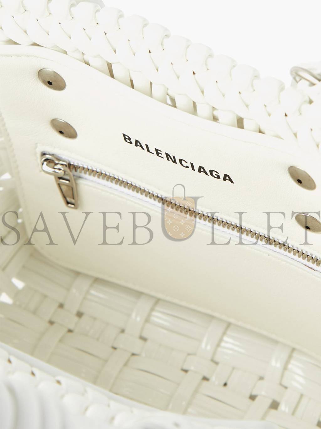 BALENCIAGA WHITE BISTRO XXS WOVEN FAUX-LEATHER BASKET BAG MATCHESFASHION US (25.4*14.9*8.6cm)