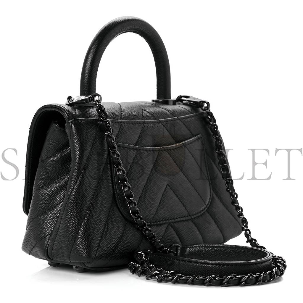 CHEVRON QUILTED EXTRA MINI COCO HANDLE FLAP SO BLACK BLACK HARDWARE (18*13*9cm)