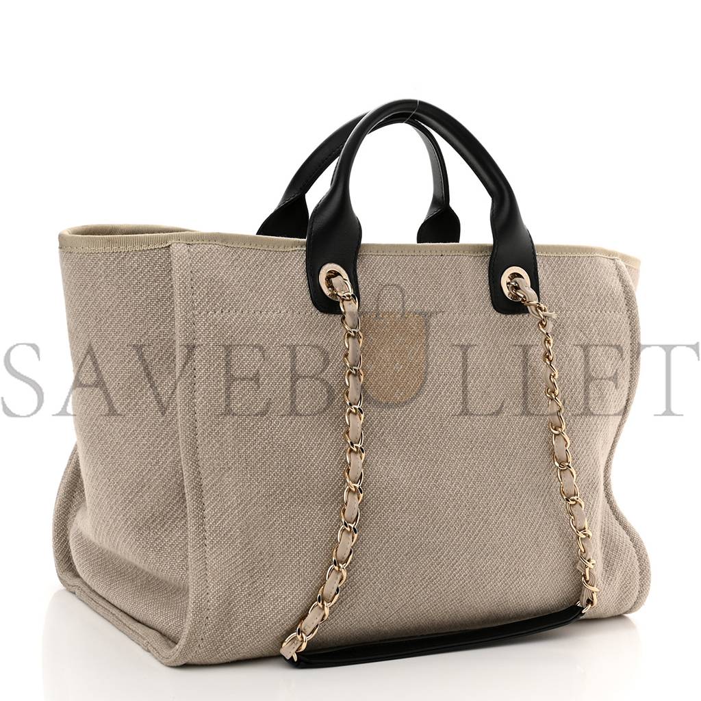 CHANEL MIXED FIBERS MEDIUM DEAUVILLE TOTE BEIGE BLACK (38*28*20cm)