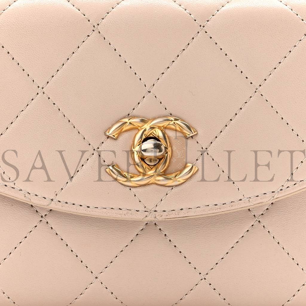 CHANEL LAMBSKIN QUILTED CC MINI TOP HANDLE FLAP LIGHT PINK GOLD HARDWARE (19*13*8cm)