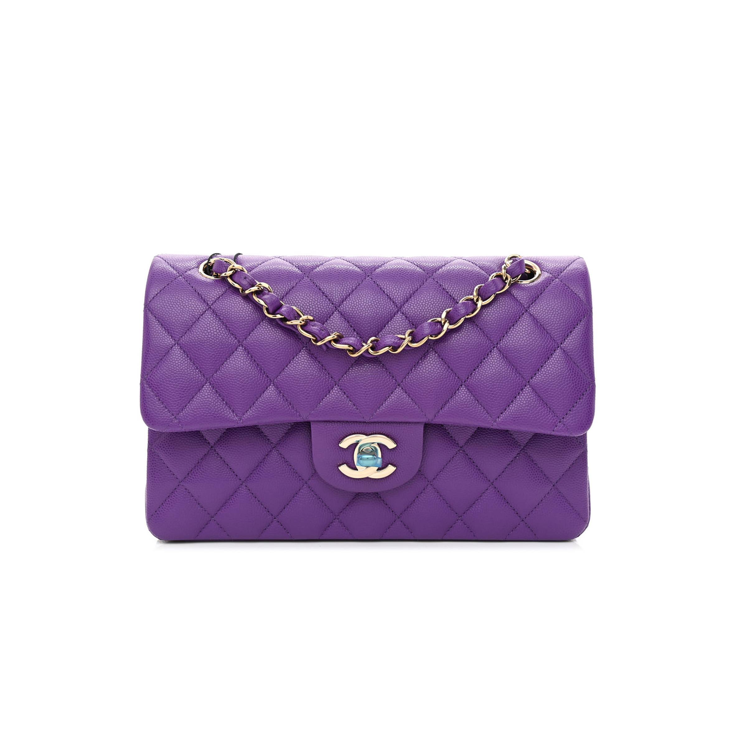 CHANEL CAVIAR QUILTED SMALL DOUBLE FLAP DARK PURPLE ROSE GOLD HARDWARE (23*14*6cm)