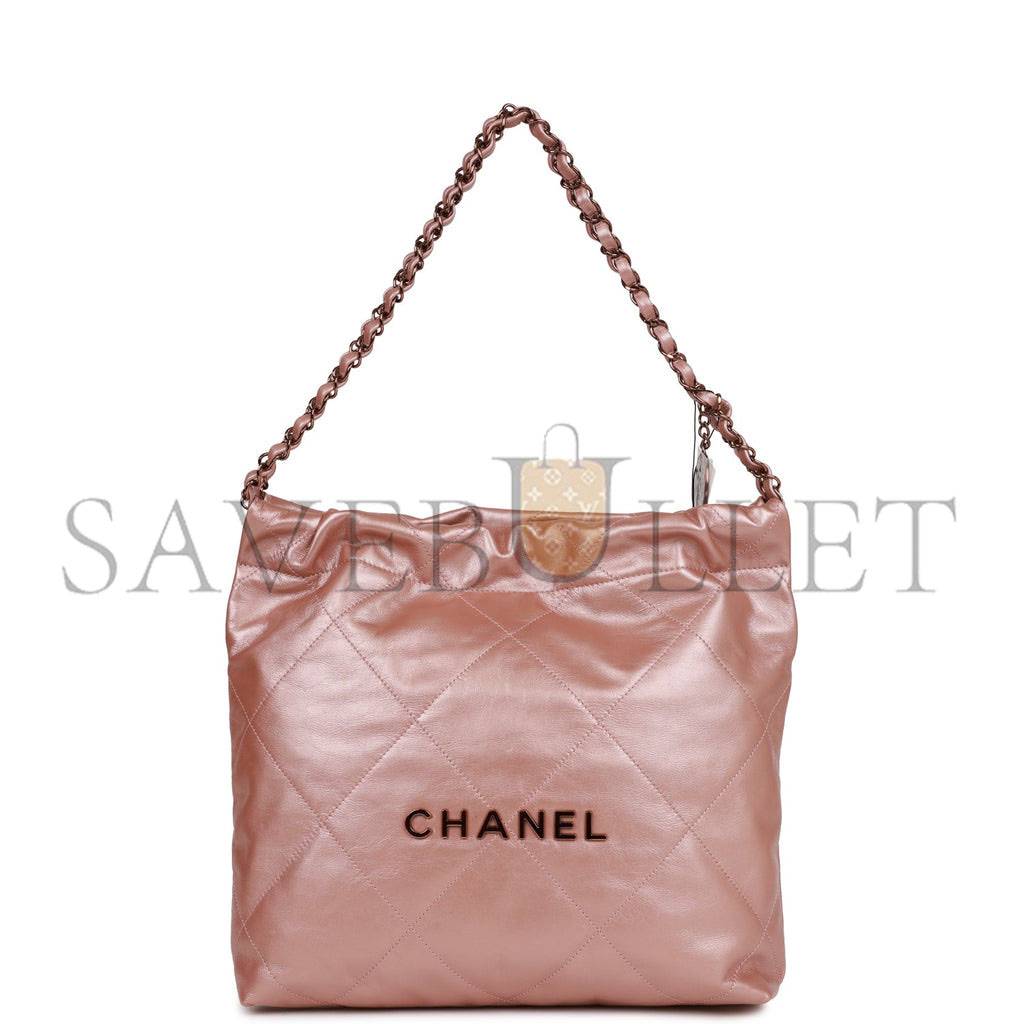 CHANEL SMALL 22 BAG COPPER CALFSKIN ROSE GOLD HARDWARE (37*35*7cm)