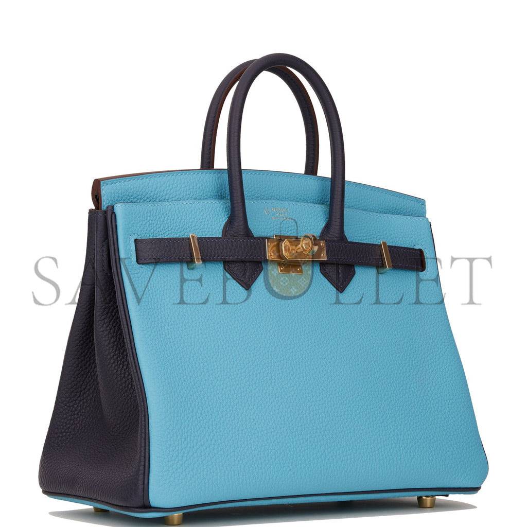 HERMES SPECIAL ORDER (HSS) BIRKIN 25 BLEU DU NORD AND BLEU NUIT TOGO PERMABRASS HARDWARE HANDMADE (25cm) 