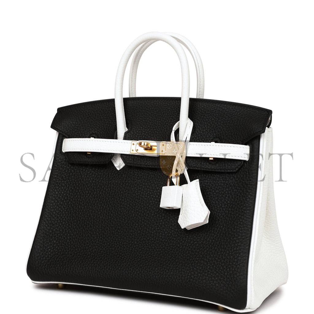 HERMES SPECIAL ORDER (HSS) BIRKIN 25 BLACK AND WHITE CLEMENCE GOLD HARDWARE (25cm)