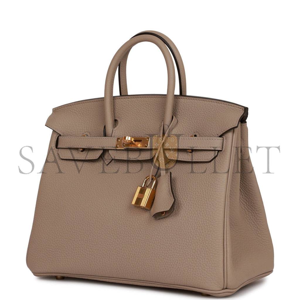 HERMES BIRKIN 25 GRIS TOURTERELLE TOGO GOLD HARDWARE HANDMADE (25cm)