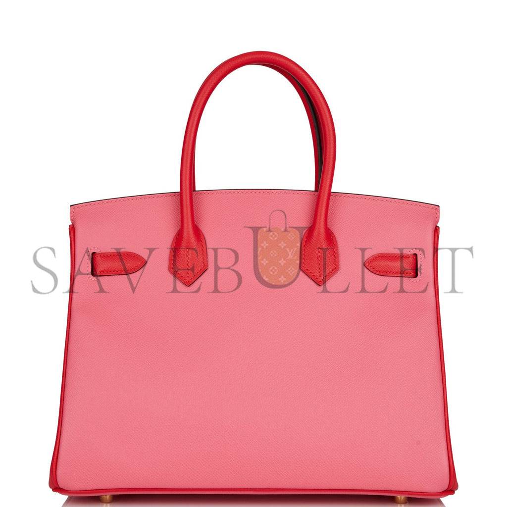 HERMES SPECIAL ORDER (HSS) BIRKIN 30 ROSE AZALEE AND ROUGE DE COEUR EPSOM PERMABRASS HARDWARE( 30cm*22*16cm)