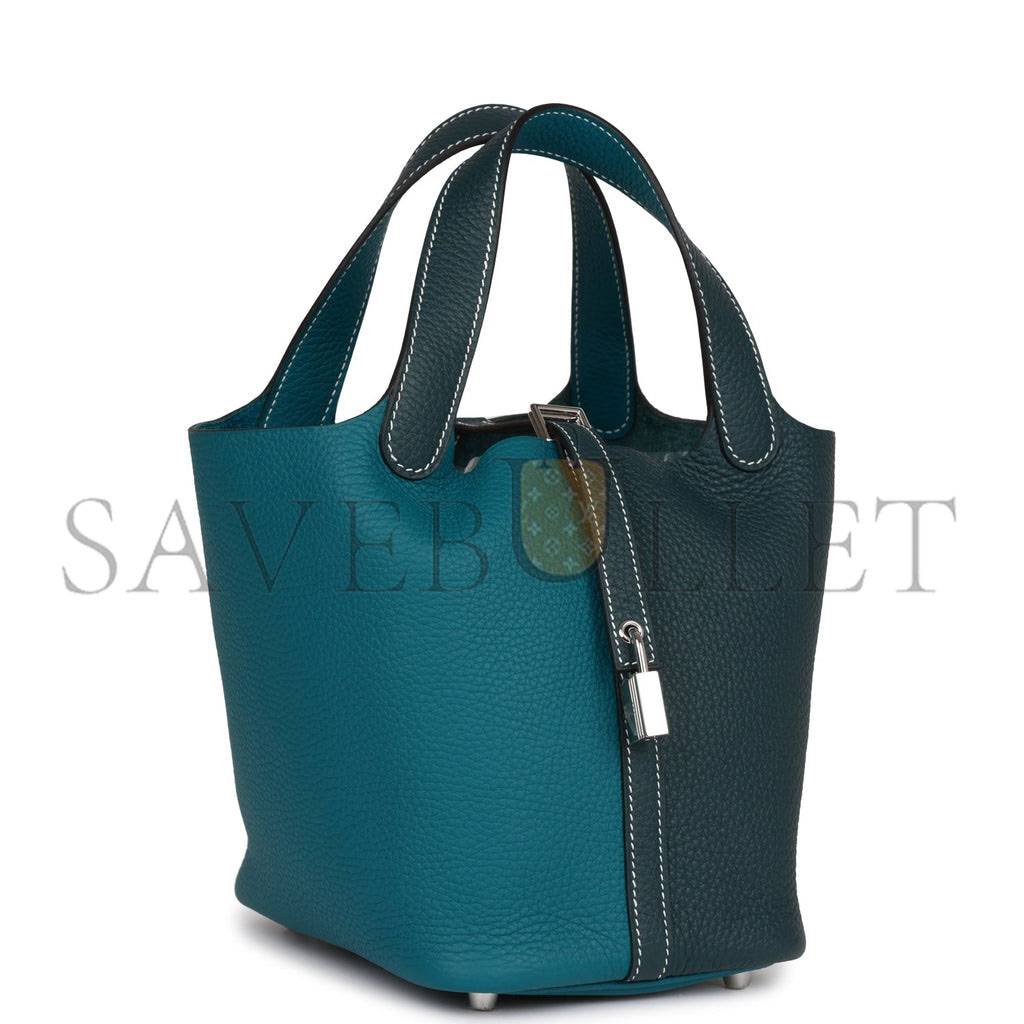 HERMES PICOTIN LOCK 18 CASAQUE VERT CYPRESS AND VERT BOSPHORE PALLADIUM HARDWARE(18*13*18cm)