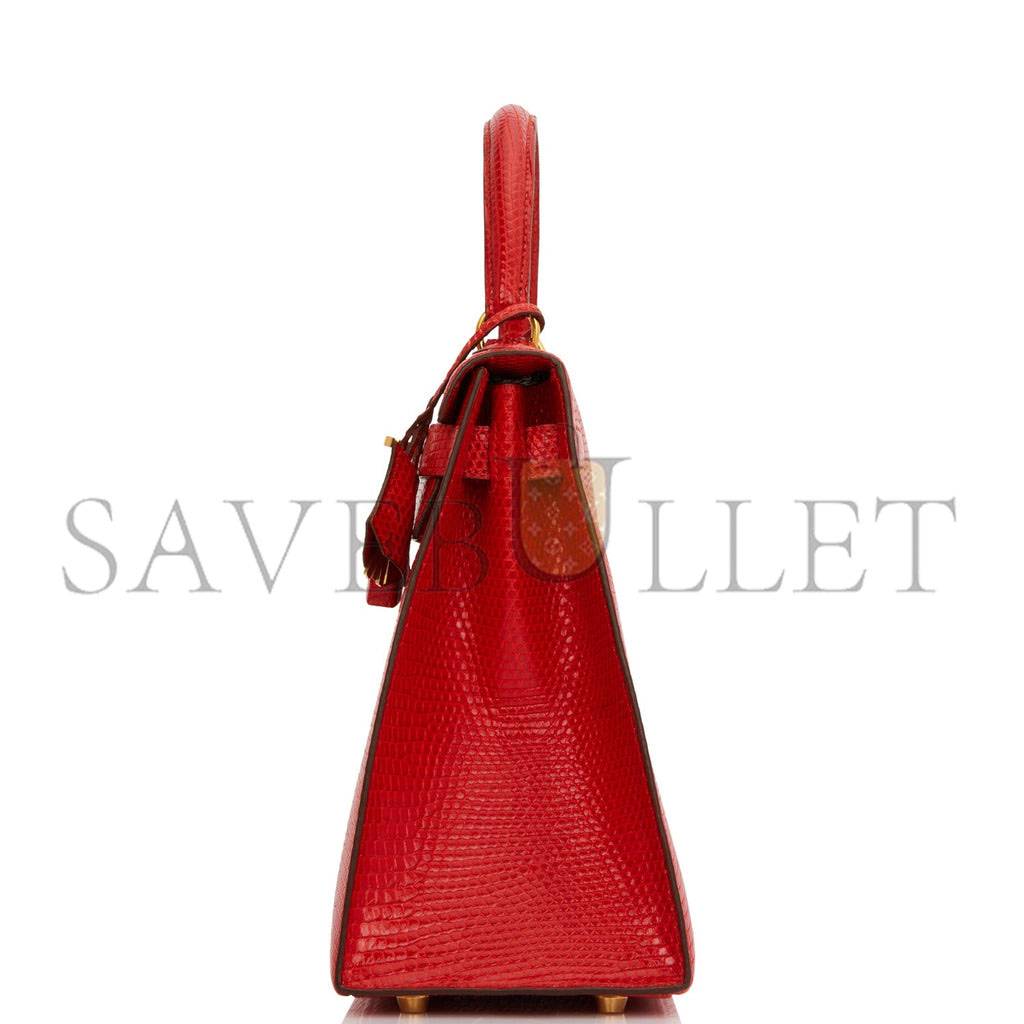 HERMES KELLY SELLIER 28 ROUGE VIF LIZARD NILOTICUS GOLD HARDWARE (28*22*10cm)