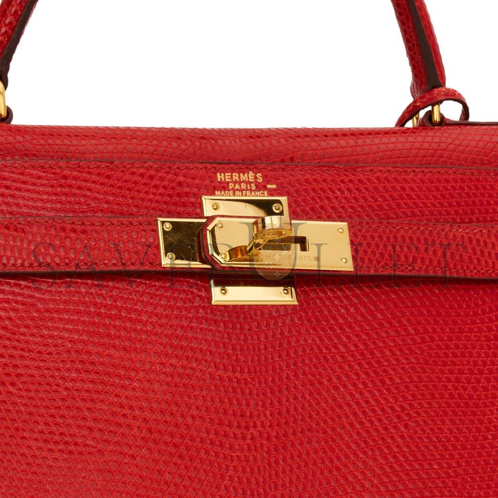 HERMES KELLY SELLIER 28 ROUGE VIF LIZARD NILOTICUS GOLD HARDWARE (28*22*10cm)