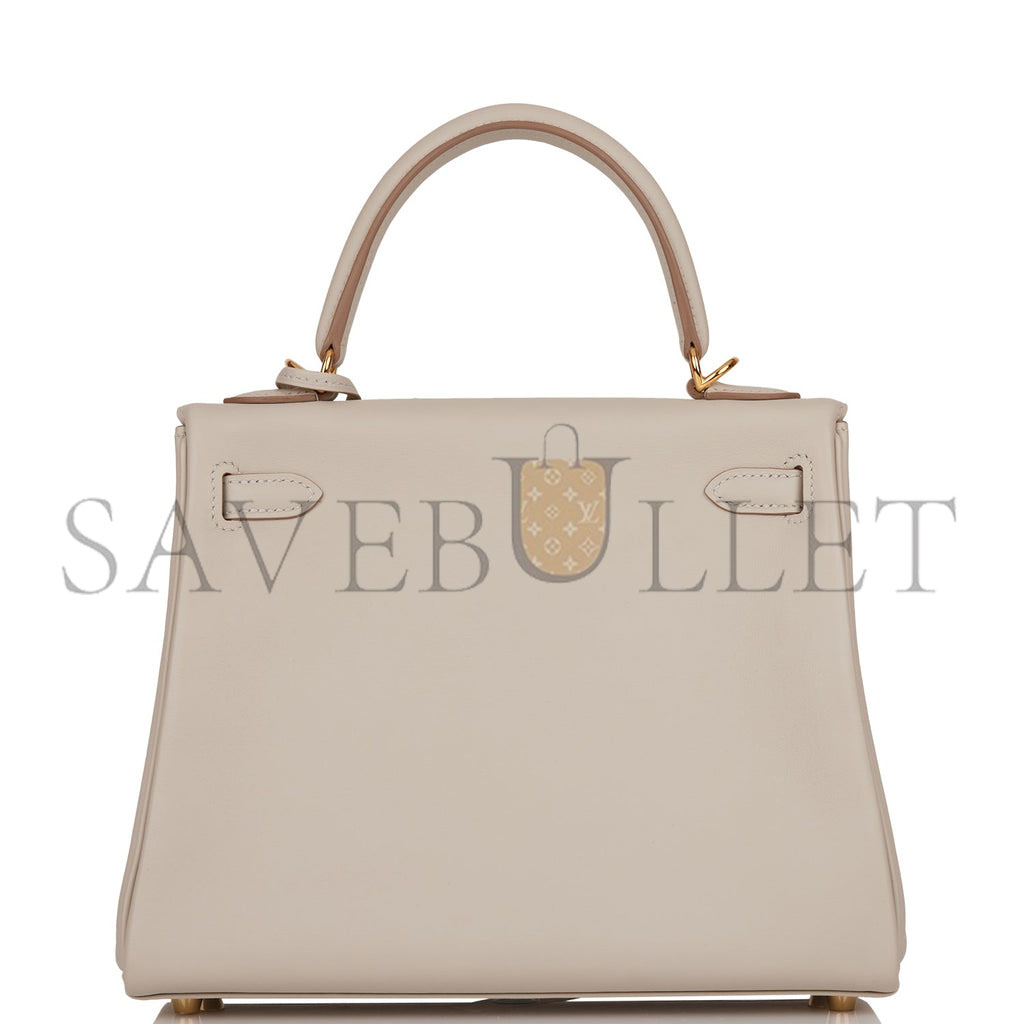 HERMES KELLY RETOURNE 25 GRIS PERLE SWIFT GOLD HARDWARE HANDMADE (25*17*7cm)