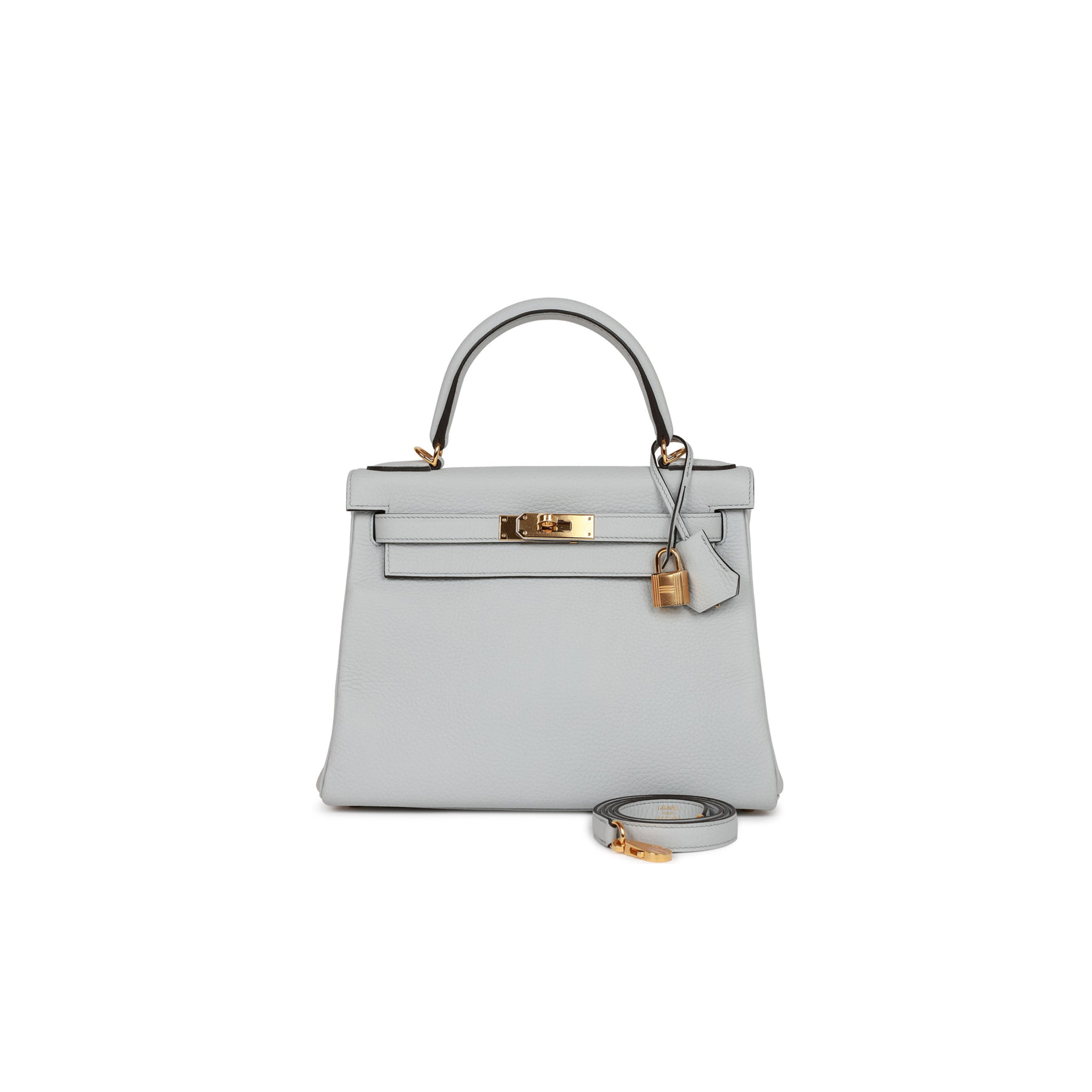 HERMES KELLY RETOURNE 28 BLEU PALE CLEMENCE GOLD HARDWARE (28*22*10cm)