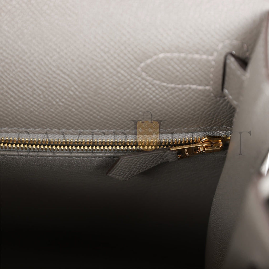 HERMES KELLY SELLIER 28 GRIS MEYER EPSOM GOLD HARDWARE (28*22*10cm)