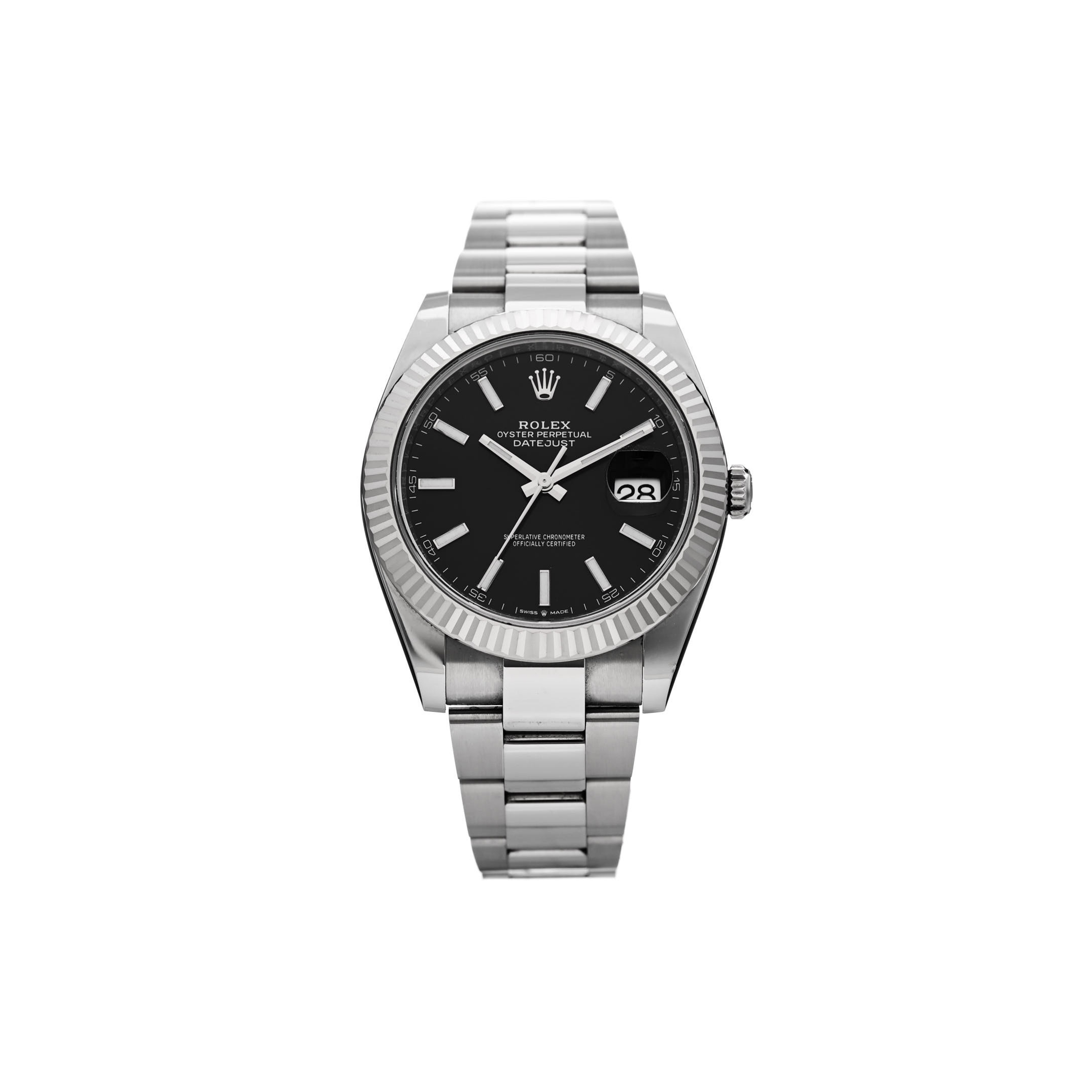 ROLEX STAINLESS STEEL 18K WHITE GOLD 41MM OYSTER PERPETUAL DATEJUST WATCH BLACK 126334