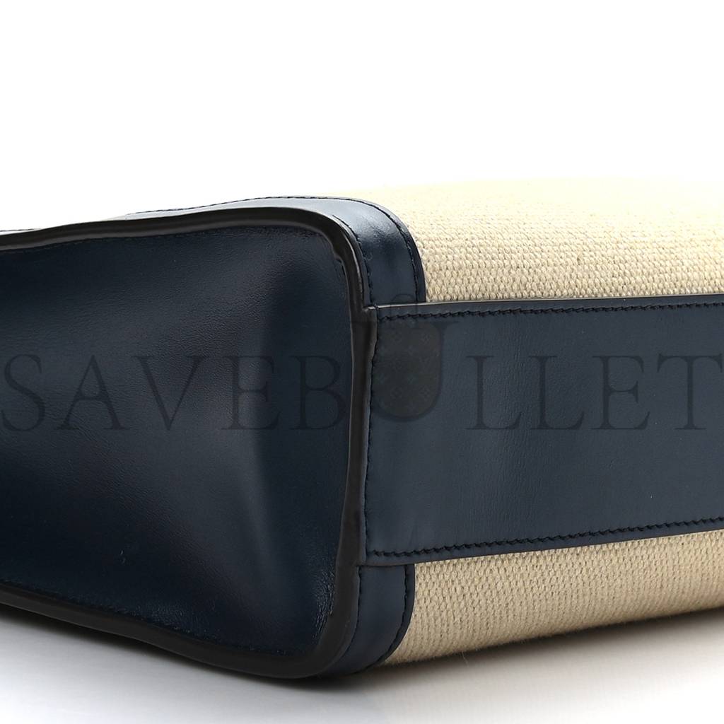 CELINE CANVAS CALFSKIN LOGO PRINT SMALL VERTICAL CABAS NATURAL NAVY (32*28*8cm)